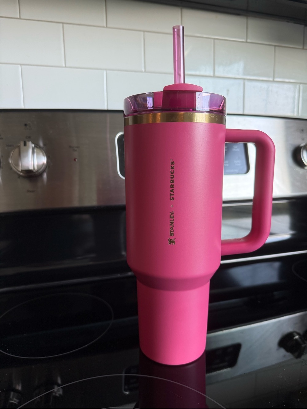 Stanley Hot Pink Insulated Tumbler with Handle and Straw